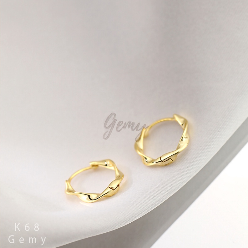 Khuyên tai tròn nam bạc 925 xoắn sóng cá tính, độc đáo, unisex Ali (1 chiếc) | GEMY SILVER K68