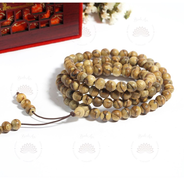 Vòng Trầm Hương 108 Hạt Tốc Bông Tự Nhiên - Vòng Tay Phong Thủy - Trầm Hương Việt Nam - 6mm