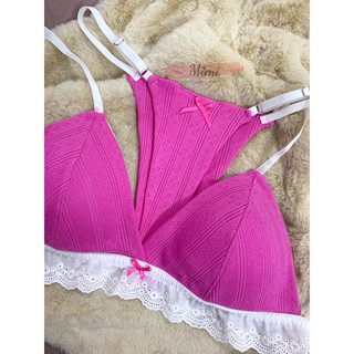 #309 Bộ đồ lót, áo bralette không gọng vải cotton thông hơi Pink