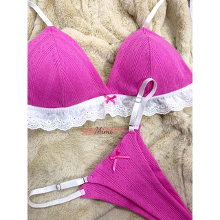 #309 Bộ đồ lót, áo bralette không gọng vải cotton thông hơi Pink