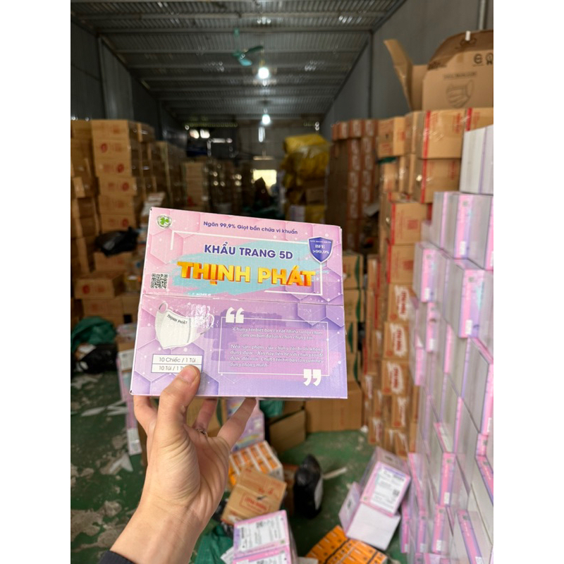 Thùng 100 chiếc khẩu trang 5D Thịnh Phát 3 lớp mềm mịn, ngăn bụi mịn