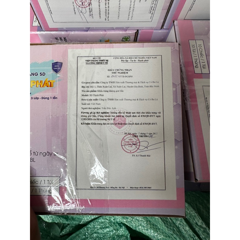 Thùng 100 chiếc khẩu trang 5D Thịnh Phát 3 lớp mềm mịn, ngăn bụi mịn