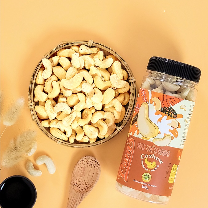 Hạt Điều Rang Nguyên Vị Loại 1 Pams hũ 300g - Nhân Dày Cơm Sạch Vỏ