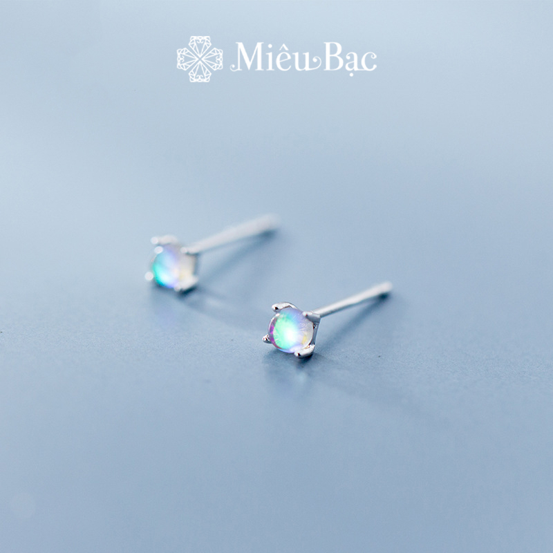 Bông tai bạc tròn moonstone Miêu Bạc 2 màu unisex chất liệu bạc S925 thời trang phụ kiện trang sức( 1 chiếc) MB34