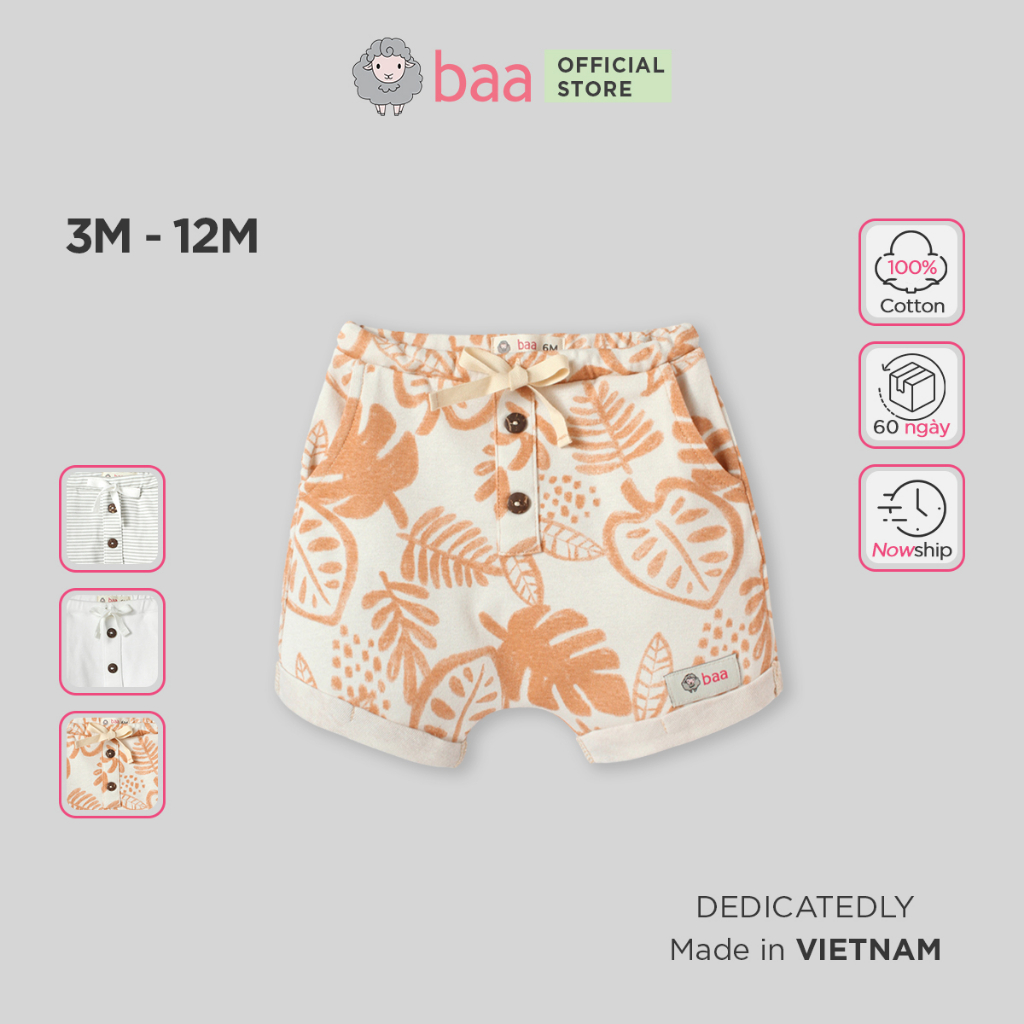 Quần bỉm vải sơ sinh cho bé trai, quần bỉm bé trai thun cotton BAA BABY cho bé từ 3 tháng - 12 tháng - B-BN-QU04N-01
