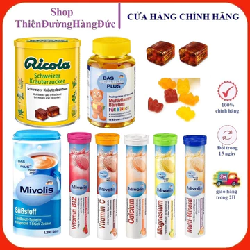 Kẹo ngậm ho thảo dược Ricola 250g ,Kẹo gầu dành cho trẻ nhỏ,Đường ăn kiêng 1200V,Sủi Đức 20 viên MIVOLIS