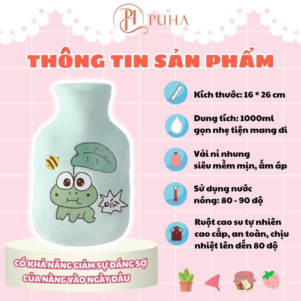 Ảnh Túi chườm đa năng PUHA, phiên bản hình thú 1000ml dễ thương đáng yêu dành cho bạn nữ 4