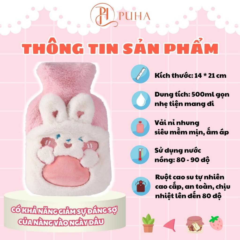 Ảnh Túi chườm nóng lạnh đa năng Puha 500ml họa tiết thỏ bunny dễ thương quà tặng bạn gái 4