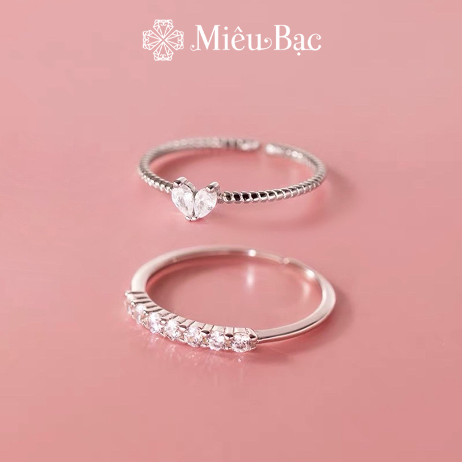 Nhẫn bạc nữ Miêu Bạc đính đá bản hở đẹp đơn giản chất liệu s925 phụ kiện trang sức xinh MN12