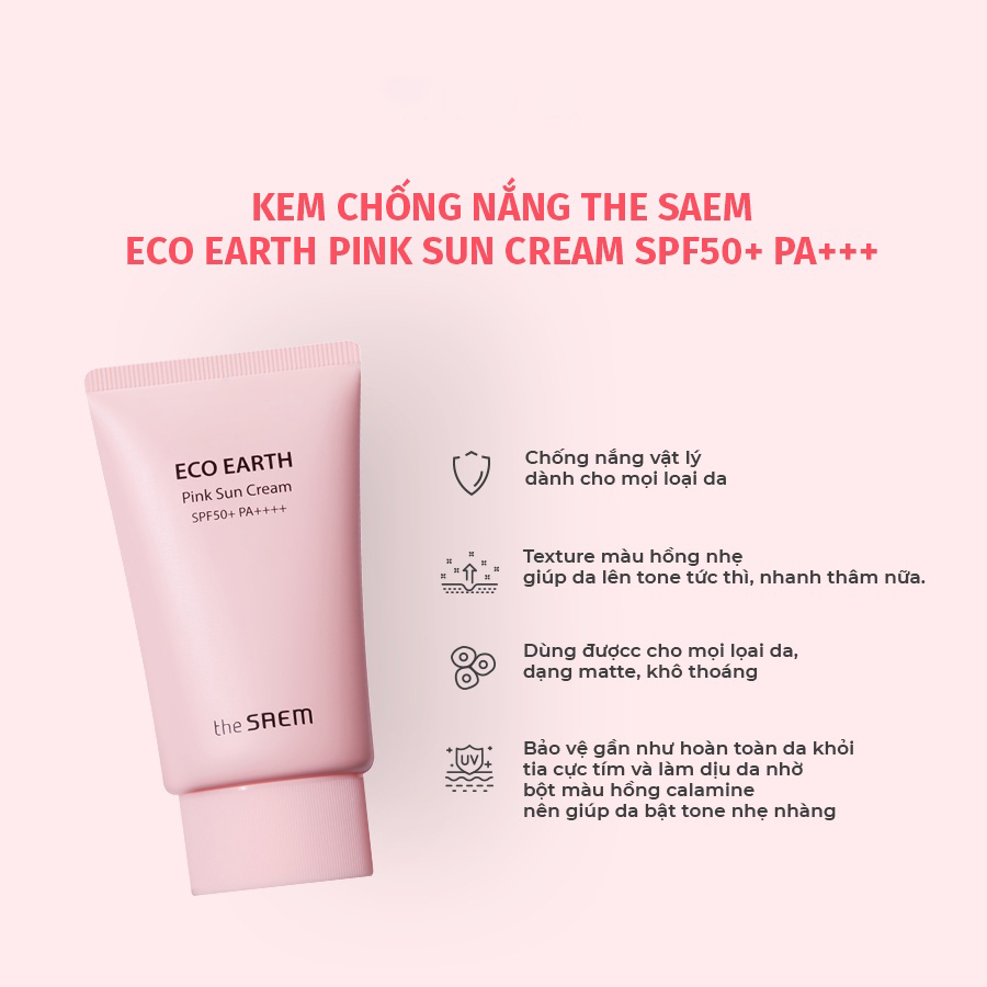Ảnh Kem Chống Nắng THE SAEM Eco Earth Pink Sun Cream 50ml 2