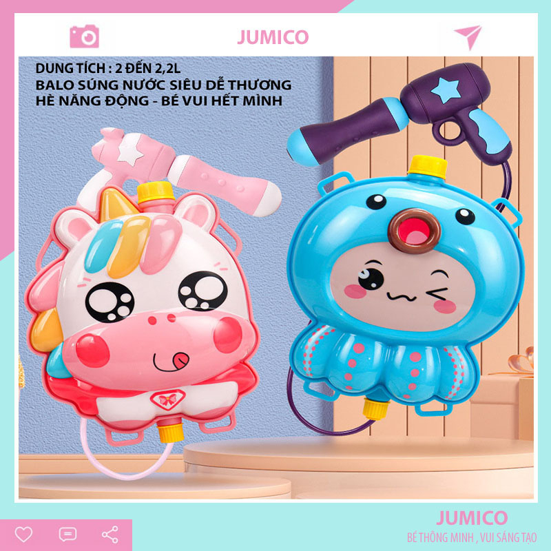 Đồ chơi balo súng nước cho bé trai, bé gái, súng bắn nước hoạt hình cho trẻ em 1l,2l,2,5l JUMICO BL