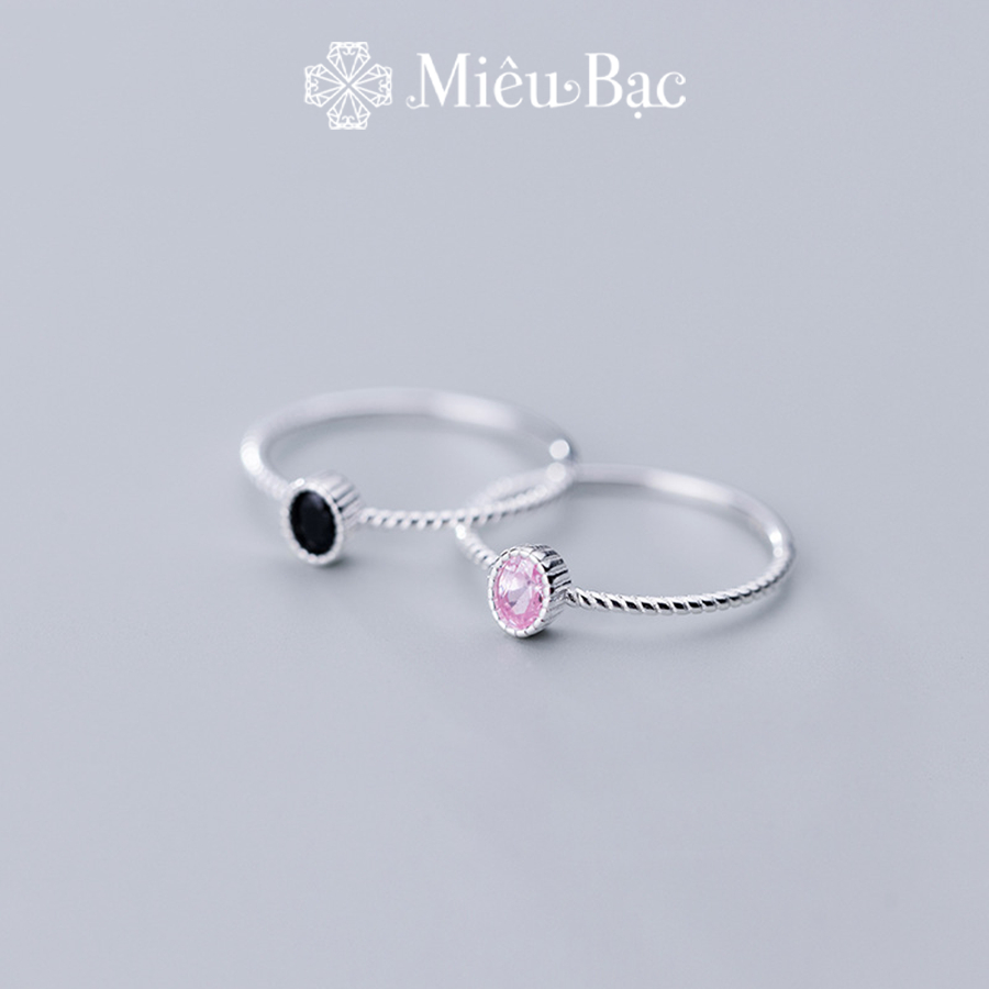 Nhẫn bạc nữ Miêu Bạc đá đơn màu đen, hồng basic chất liệu bạc 925 phụ kiện trang sức nữ MN08
