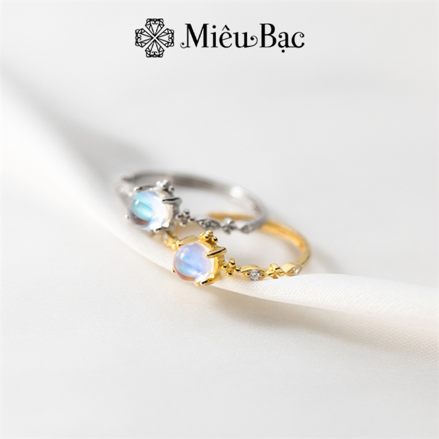 Nhẫn Bạc nữ Miêu Bạc Đá Mặt Trăng Tròn moonstone frssize chất liệu bạc 925 phụ kiện trang sức nữ MN30