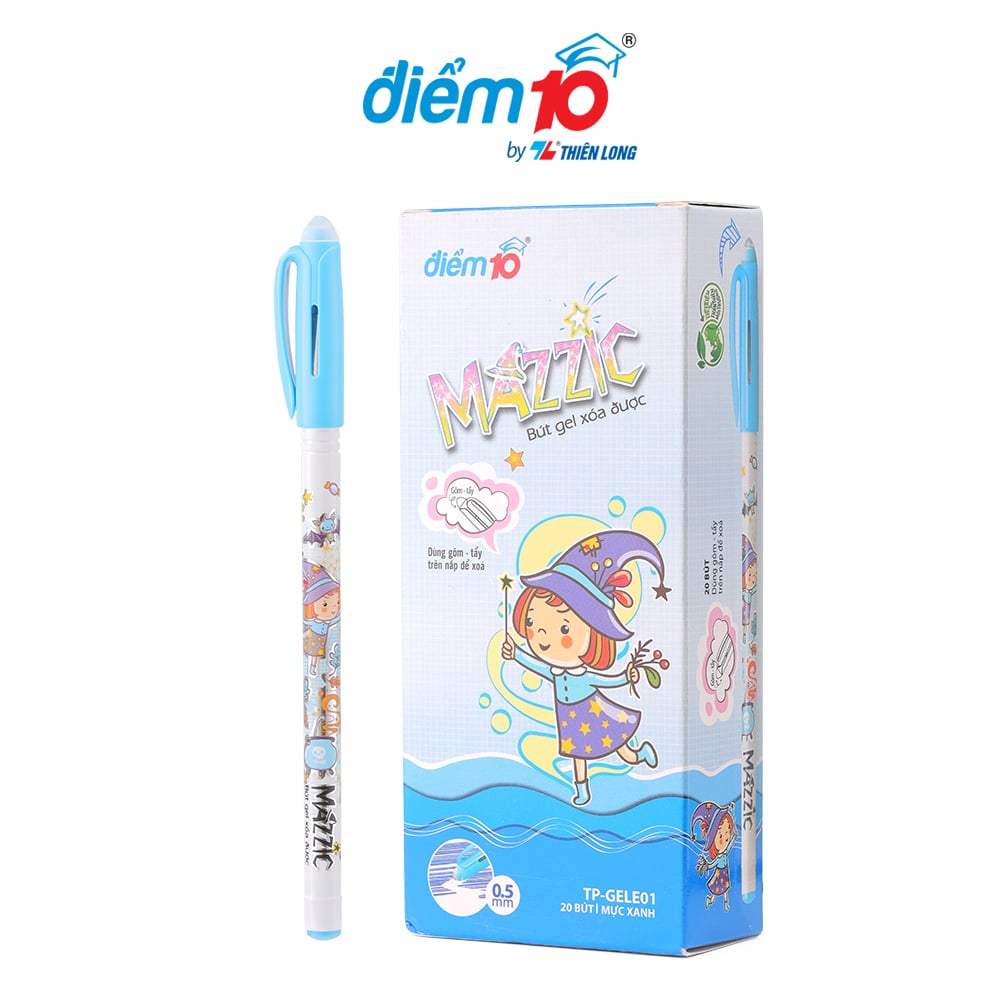 Combo 10-20-30-50 Bút Gel Điểm 10 xóa được TP-GELE01 có thiết kế đơn giản và hiện đại Thân và nắp bút bằng nhựa trong