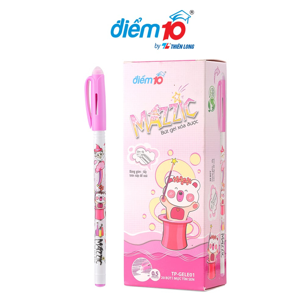 Combo 10-20-30-50 Bút Gel Điểm 10 xóa được TP-GELE01 có thiết kế đơn giản và hiện đại Thân và nắp bút bằng nhựa trong