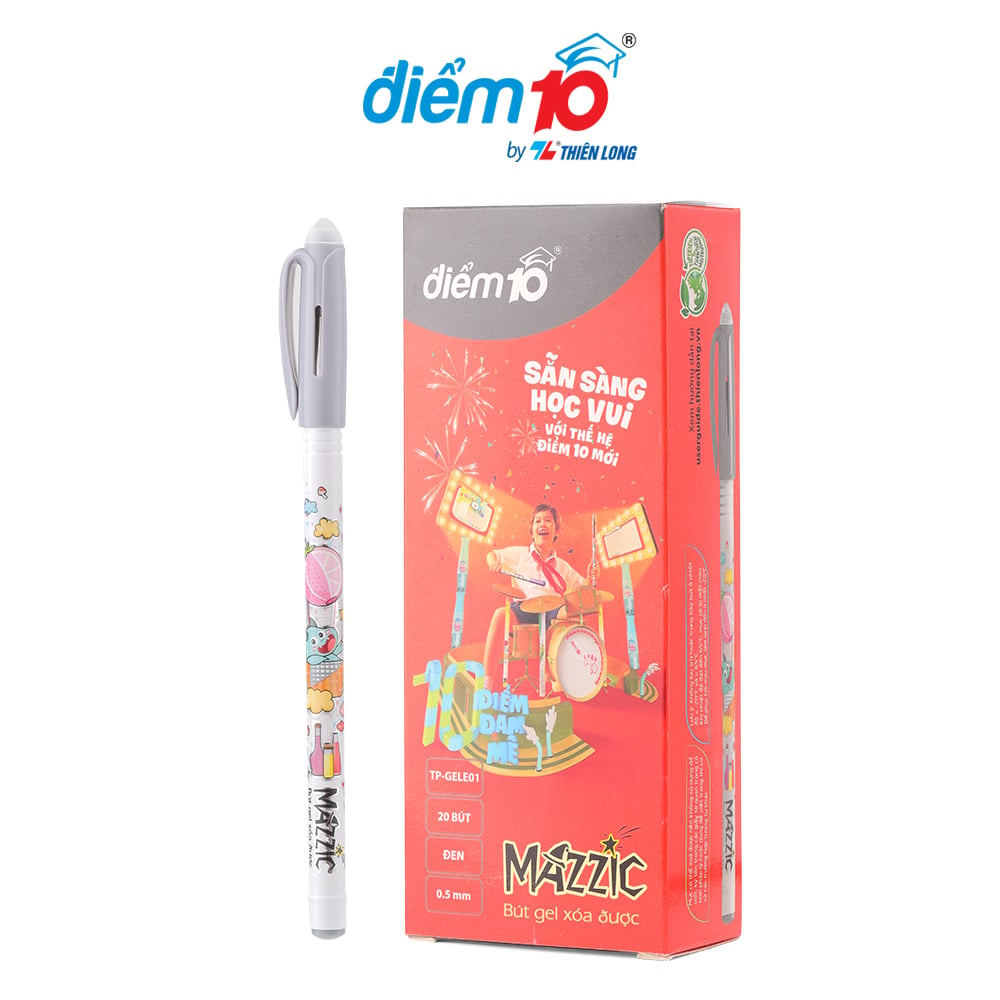 Combo 10-20-30-50 Bút Gel Điểm 10 xóa được TP-GELE01 có thiết kế đơn giản và hiện đại Thân và nắp bút bằng nhựa trong