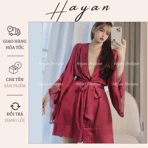 HT53 Áo choàng ngủ lụa sexy phối ren tay loe sang chảnh, áo choàng sexy quyến rũ HT53