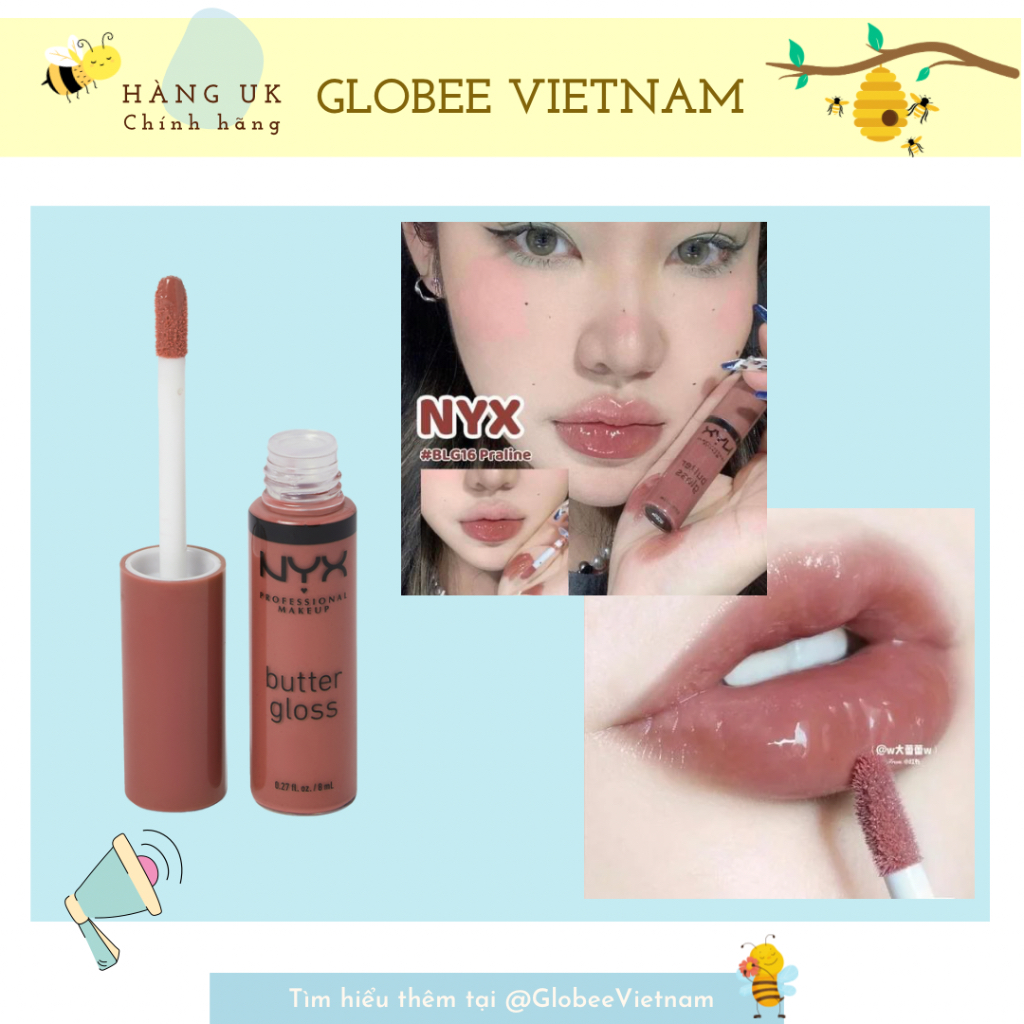 [BILL ANH] Son bóng NYX butter lip gloss MLBB cho môi căng mọng