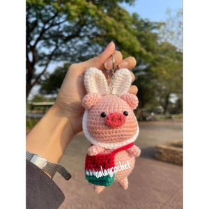 Móc khoá heo tai thỏ đáng yêu bằng len handmade, dệt kim đan tay làm quà tặng, trang trí, phụ kiện( ĐỌC KỸ LƯU Ý HÌNH 2)