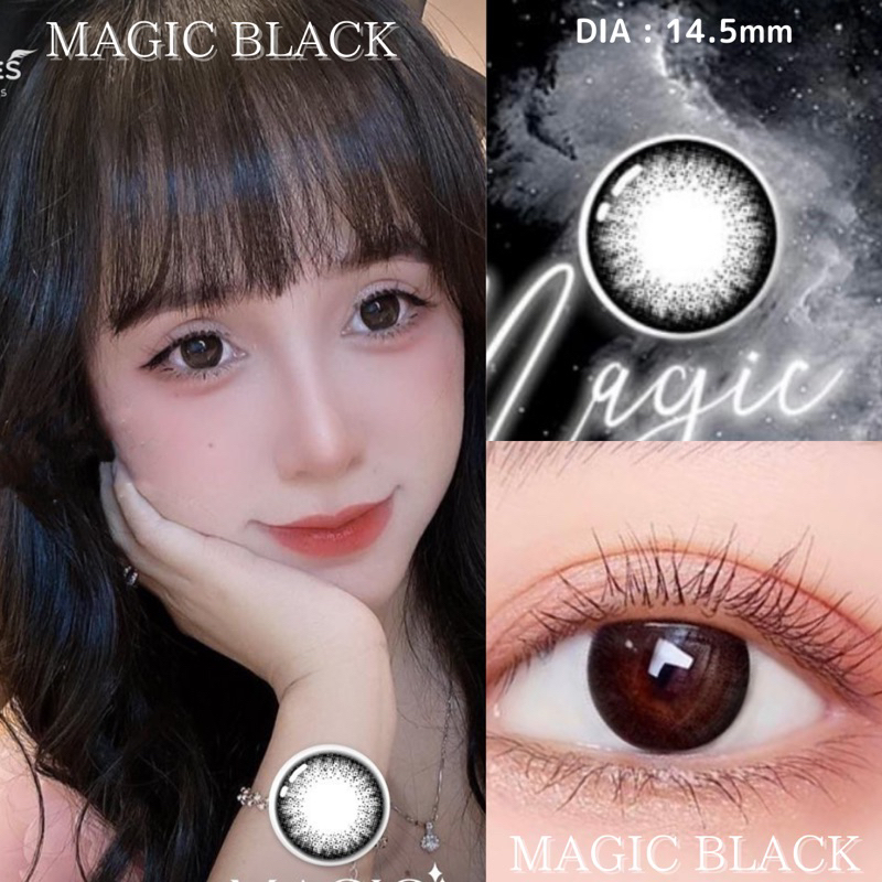 Lens đen giãn tròng 14.5mm Magic black có cận 6 Tháng Hàn Quốc Gamilens