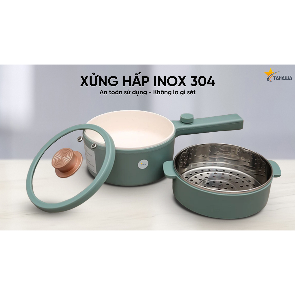 Nồi điện đa năng TAHAWA TH-271 nồi điện mini thiết kế xinh xắn nhỏ gọn, thuận tiện đặt trên bàn ăn, điều khiển bằng núm