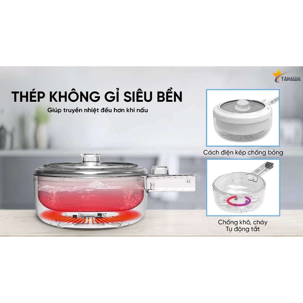 Nồi điện đa năng TAHAWA TH-271 nồi điện mini thiết kế xinh xắn nhỏ gọn, thuận tiện đặt trên bàn ăn, điều khiển bằng núm