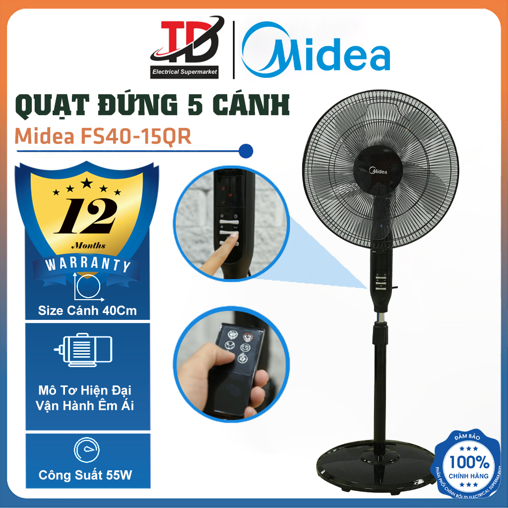 Quạt Đứng Midea FS40-15QR, Điều Khiển Từ Xa, 5 Cánh 40cm, Động Cơ Bạc ...