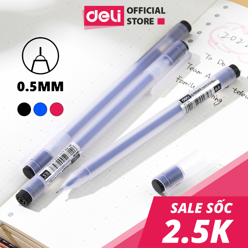 Bút Mực Gel Bi Nước Văn Phòng 3 Màu Đen Xanh Đỏ Deli Ngòi 0.5mm Dành Cho Văn Phòng Sinh viên Học Sinh