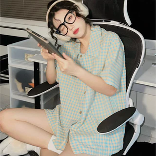 (Size 2) Bộ đồ ngủ nữ mặc nhà mùa hè JEM CLOSET, Bộ ngủ nữ Pijama Kẻ Caro mùa hè tại nhà Nhiều Màu JEM OWW 8132