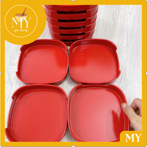 Khay nhựa melamine vuông - chữ nhật đựng sushi, đồ nướng buffet nướng 14x14cm