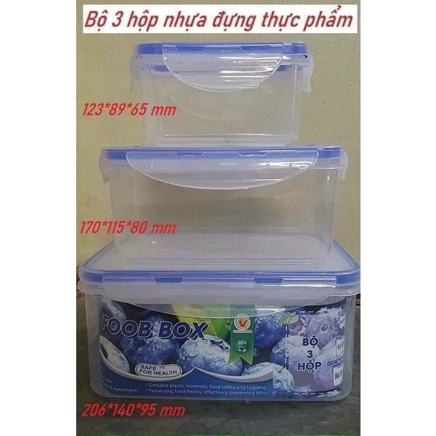 Bộ 3 hộp nhựa Việt Nhật bảo quản đựng thực phẩm, đựng thức ăn tiện lợi