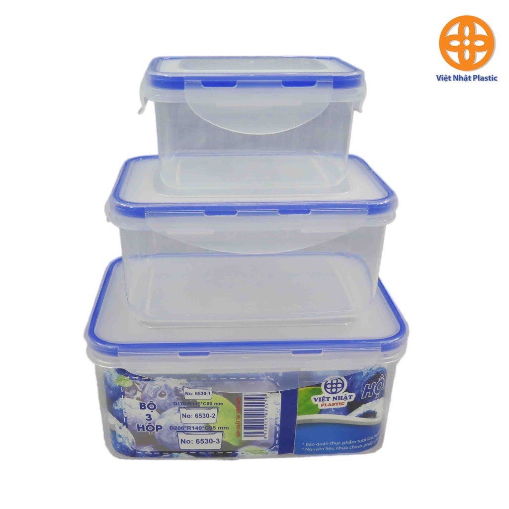 Bộ 3 hộp nhựa Việt Nhật bảo quản đựng thực phẩm, đựng thức ăn tiện lợi