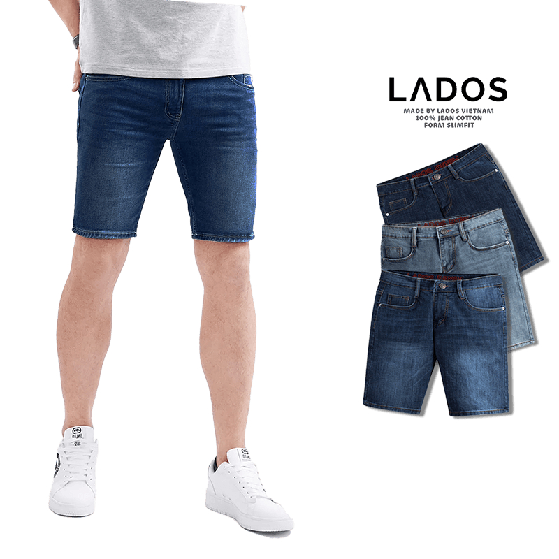 Quần short jeans Nam form đẹp, chính hãng Lados – 14090 thời trang, co giãn nhẹ