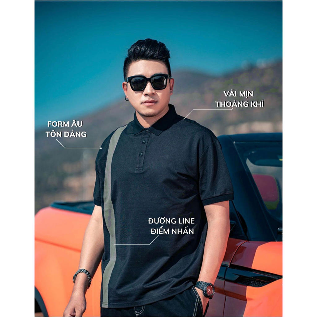 Áo polo nam bigsize 80-120Kg phối kẻ sọc xám,chất liệu cotton xuất xịn, form cá sấu, chống nhăn, bền màu, trẻ trung