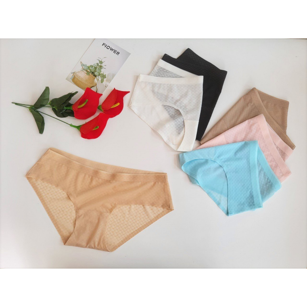 Ảnh Quần lót nữ biết thở không đường may Vicci 209 kẻ caro thông hơi màu da 3