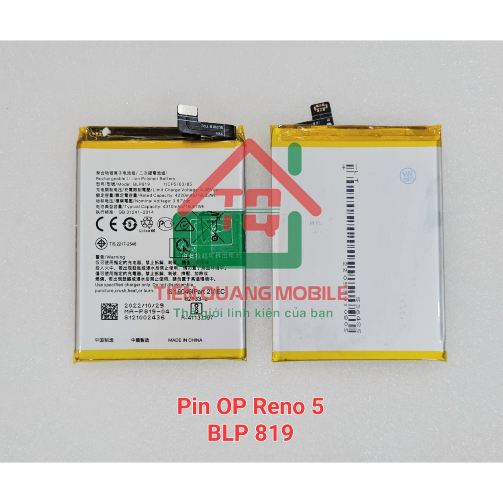 Pin Oppo Reno 5 BLP819 - cho máy Reno 5 4G/ 5G (1 đổi 1 trong vòng 1 ...