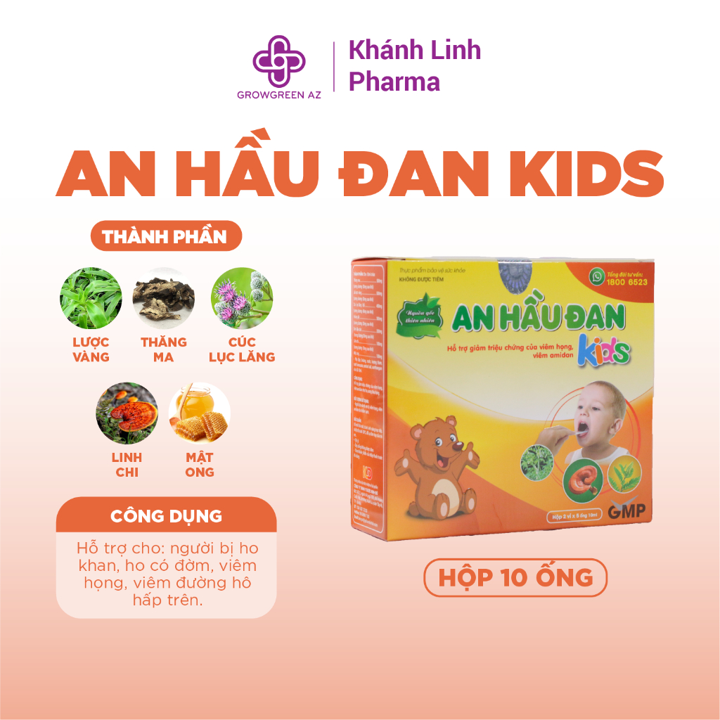 AHDK-Siro Uống An Hầu Đan Kids Cho Trẻ Viêm Họng, Viêm Amidan, Bổ Phế, Giảm Ho Long Đờm, Viêm đường hô hấp ( Hộp 10 ống)