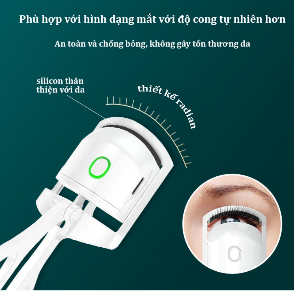 Máy Uốn Mi Điện, Kẹp Mi Nhiệt Thông Minh Làm Cong Nhanh + Sạc USB