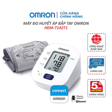 Máy đo huyết áp tư động bắp tay OMRON HEM-7142T1 - Thương hiệu Nhật Bản - Bảo hành 5 năm, kết nối Bluetooth