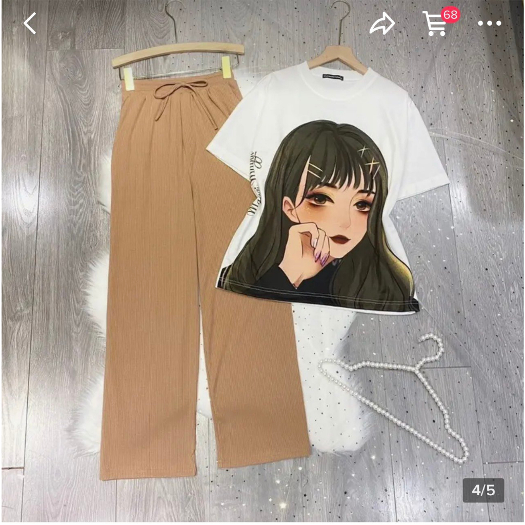 Đồ Bộ Nữ Quần Ống Rộng Bigsize ESHOP Đồ Mặc Nhà Nữ Áo Tay Ngắn Set Bộ Đẹp Xinh Dễ Thương DB678