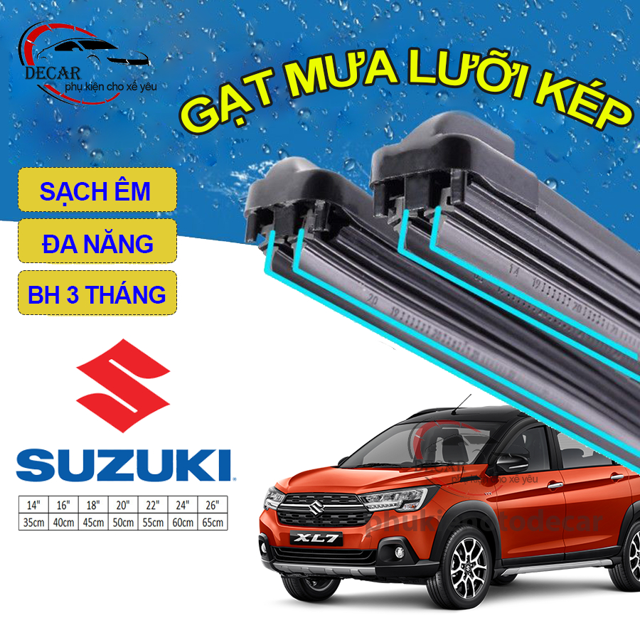 Thanh gạt mưa lưỡi kép cao cấp,cần gạt kính nước mưa 2 lưỡi khung mềm ô tô SUZUKI XL7, ERTIGA, VITARA, SWIFT, CELERIO