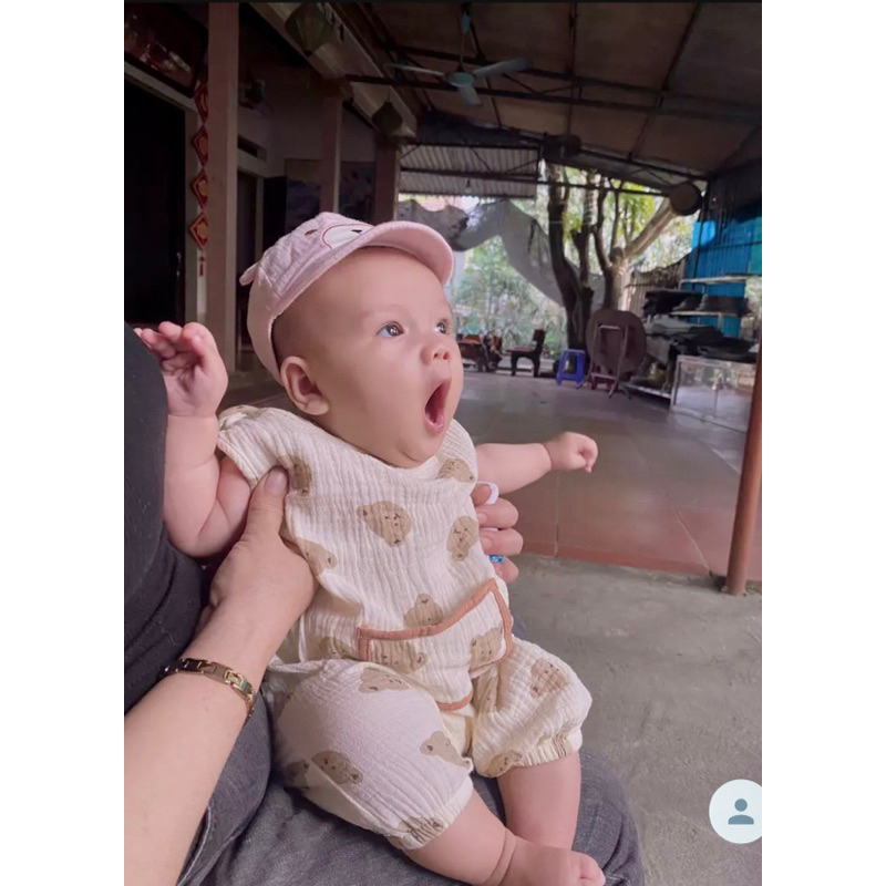 Bộ áo liền quần + Kèm nón cho bé trai, bé gái diện hè dễ thương Tiệm Nhà Bơ