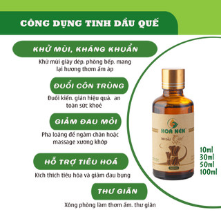 Tinh dầu Quế nguyên chất 30ml - Hoa nén - Hương nồng ấm, khử mùi, ẩm mốc, đuổi muỗi, côn trù.ng