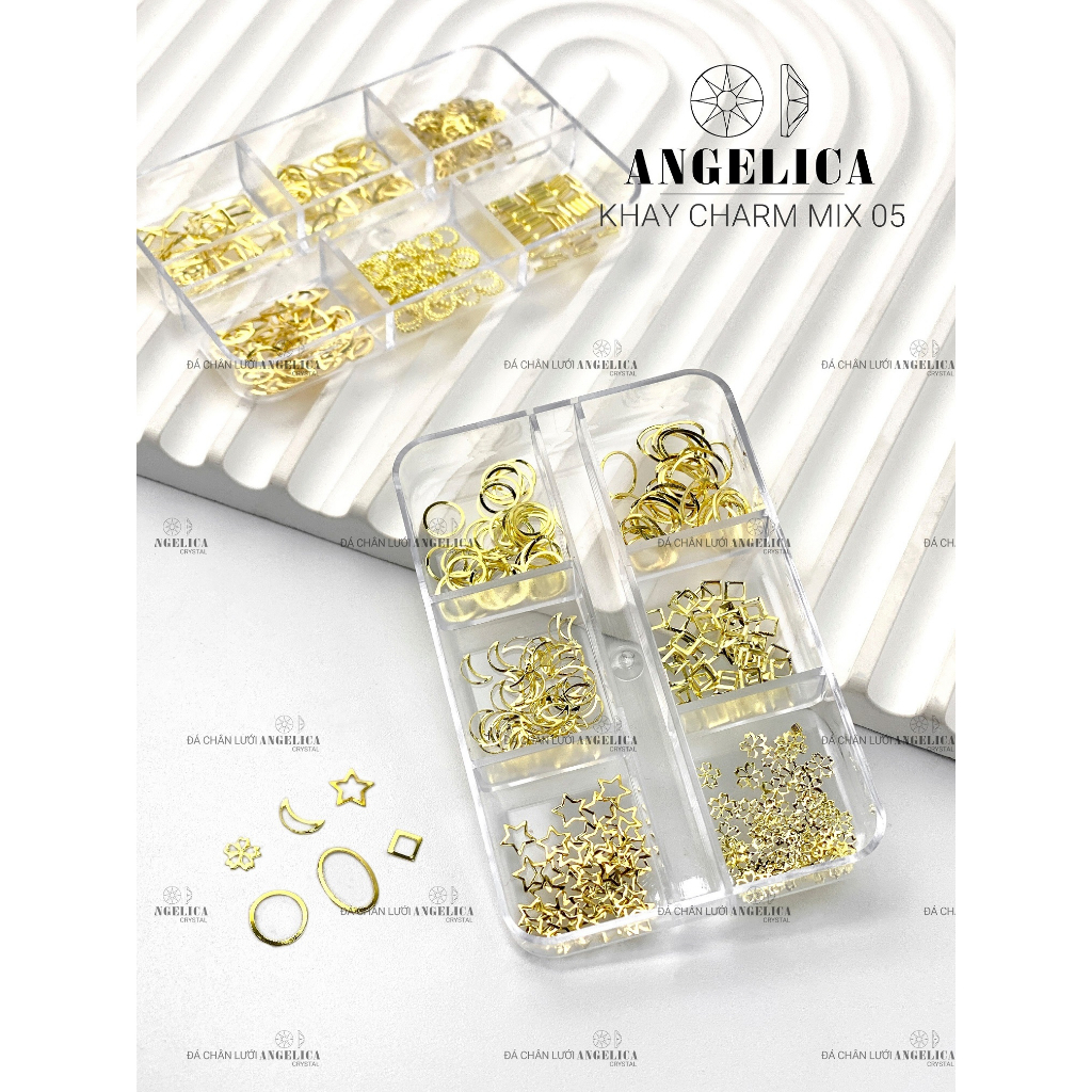 Khay charm nail kim loại ánh vàng, ánh bạc trang trí móng ANGELICA KC0