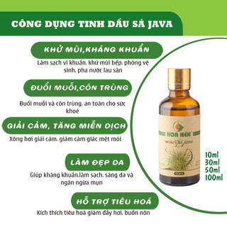 Tinh dầu Sả Java nguyên chất - Hoa Nén - Khử mùi, ẩm mốc, đuổi muỗi, côn trùng - 10ml