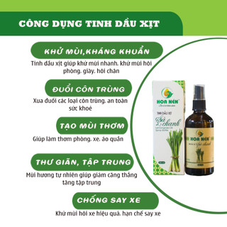 Tinh dầu Xịt Sả Chanh - Hoa Nén - Khử mùi, đuổi muỗi, thơm phòng, an toàn từ thiên nhiên - 100ml