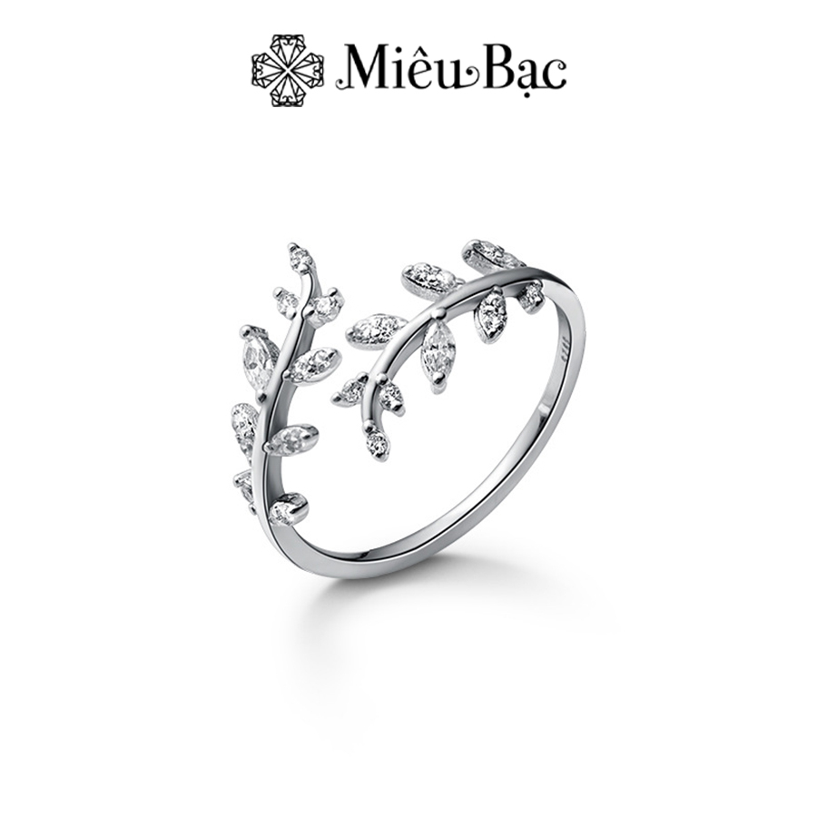 Nhẫn bạc nữ Miêu Bạc dương xỉ đính đá bản hở dễ thương chất liệu s925 phụ kiện thời trang trang sức xinh MN03