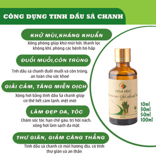 Tinh dầu Sả Chanh nguyên chất 100ml - Hoa Nén - Hương thơm mát, kh.ử mùi, ẩm mốc, đuổi muỗi.