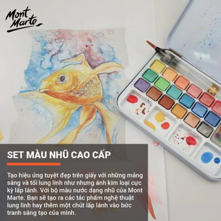 [Hỏa tốc HCM] Màu nước cao cấp nhũ ánh kim hộp thiếc kèm cọ - Premium Metallic Watercolour Set