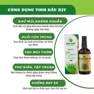 Chai xịt Tinh Dầu Sả Java 100ml - Hoa Nén - Hương thơm nồng, khử mùi, ẩm mốc, đuổi muỗi, côn trùng